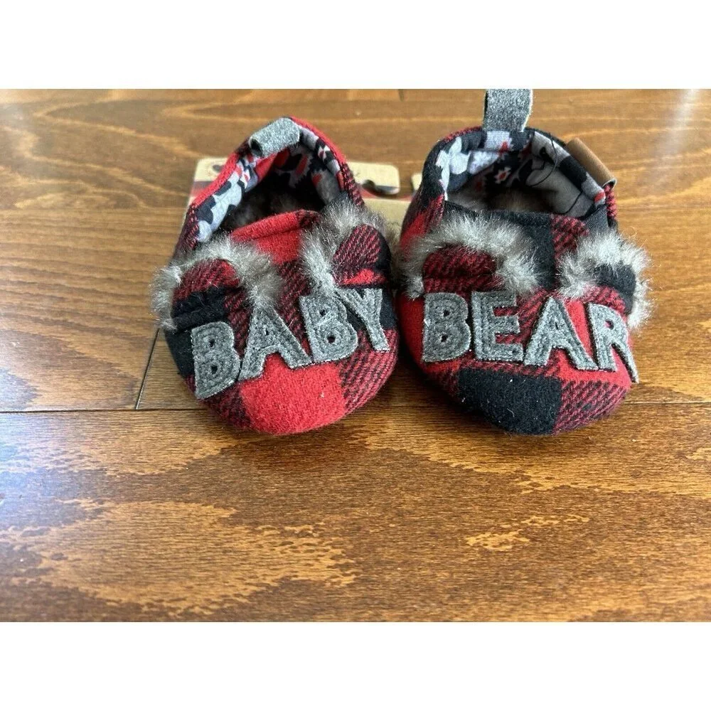 Dearfoams‎ Christmas Red Plaid Baby Bear 6-9 Months Infant Slippers NEW
